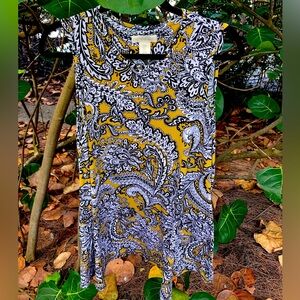 Cynthia Rowley Women’s Yellow Paisley Damask Dress Size M approx 34” long